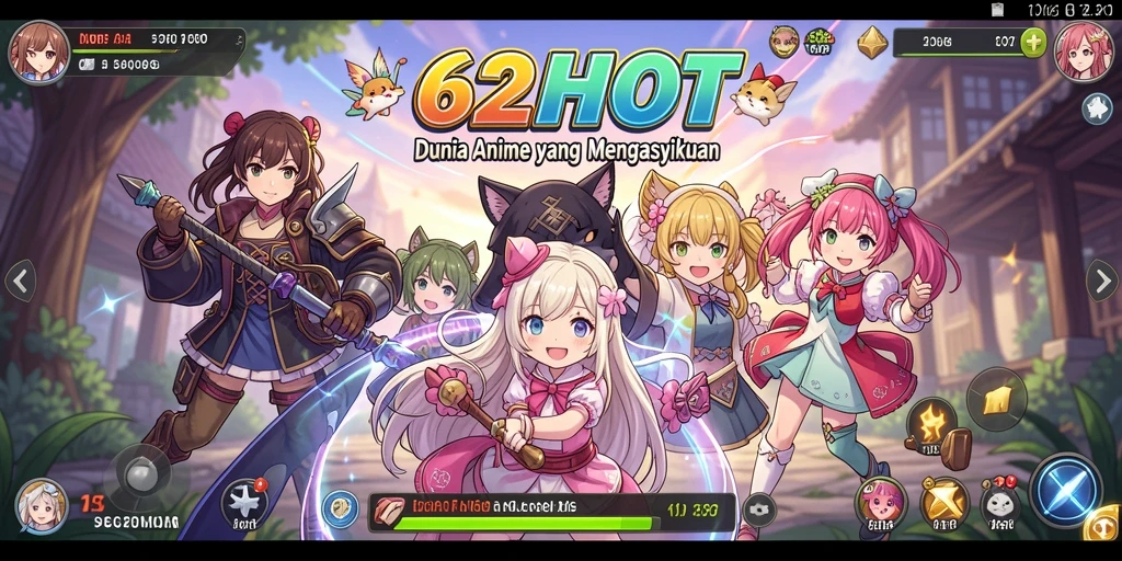 Tampilan gameplay 62HOT dengan karakter anime yang menarik.
