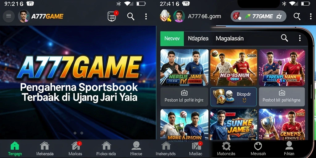 Screenshot utama A777GAME menampilkan antarmuka taruhan olahraga yang dinamis.