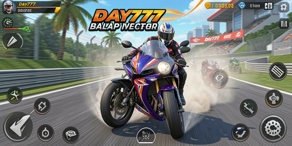 Tampilan gameplay balap motor yang seru dan menegangkan.