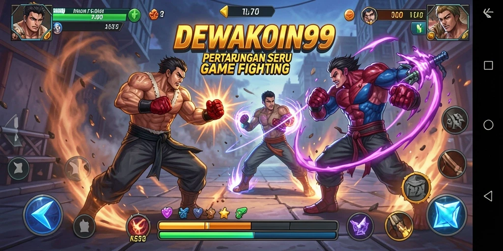 Tampilan pertarungan seru dalam DEWAKOIN99 dengan karakter unik.