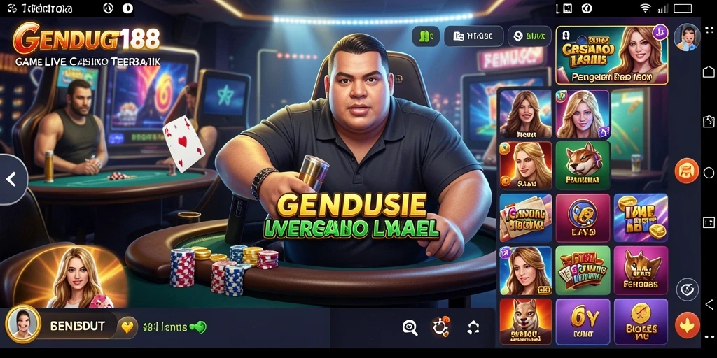Screenshot gameplay GENDUT188 yang menampilkan dealer langsung dan suasana kasino.