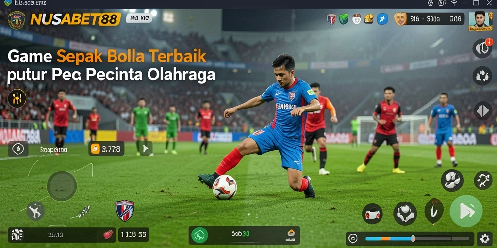 Tangkapan layar game NUSABET88 menunjukkan aksi sepak bola yang seru.