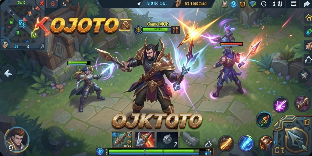 Screenshot OJKTOTO menampilkan pertarungan epik di arena MOBA.