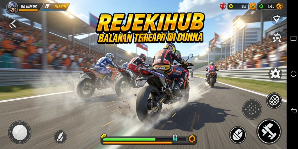 Tampilan gameplay yang mendebarkan dari REJEKIHUB saat balapan.